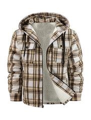 Men's Full-Zip Winter Sports Plaid Hoodie with Sherpa Lining, Warm Hooded Jacket