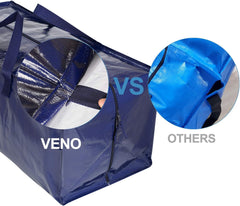VENO 8 Pack Moving Bags Heavy-Duty Extra Large W/Backpack Straps, Moving House Essentials, Strong Handles & Zips, Clothes Storage, Packing, Laundry Bags, Reusable and Sustainable (Blue, 8 Pack)