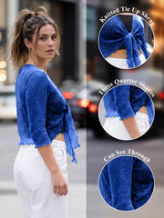 Love My Fashions Women’s Fish Net Knitted Tie Up Bolero Shrug Top Ladies 3/4 Sleeve One Size Fits All