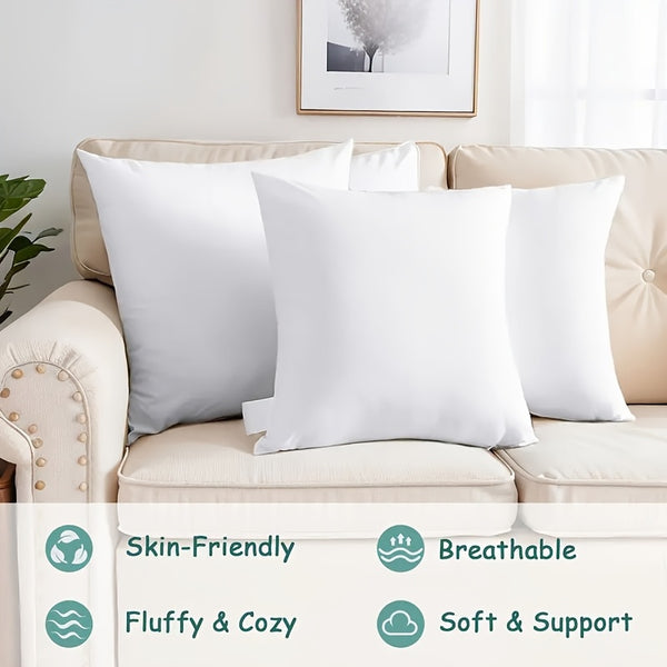 2/4/6 Pack Super Soft White Square Pillow Cores with Zip Closure - Fluffy Cushion Inserts 45x45cm (18x18in) for Sofa, Bed, Car & Home Decor - Decorative Sofa Cushions, Car Pads, Bed Fillers - All-Season Use, Hand Wash Only, Contemporary Style