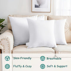 2/4/6 Pack Super Soft White Square Pillow Cores with Zip Closure - Fluffy Cushion Inserts 45x45cm (18x18in) for Sofa, Bed, Car & Home Decor - Decorative Sofa Cushions, Car Pads, Bed Fillers - All-Season Use, Hand Wash Only, Contemporary Style