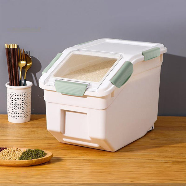10KG Dog Food Storage Container with Scoop, Large Airtight Pet Dog Food Bin, Dog Cat Dry Food Bin, Rice Storage Container, Grey/Green