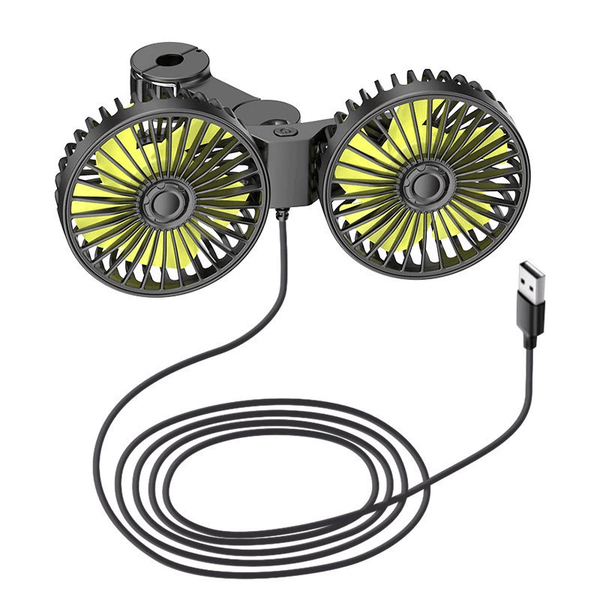 Car Fan, Car Small Air Conditioner, Double-Head Rear USB Interface Electronic Fan, Strong Wind, 360-Degree Rotation, USB Gadget, Computer Additions, Car And Home Dual Use, USB Fan Compatible with Laptops