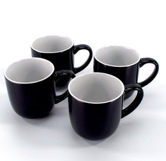 Set of 4 Black Gloss Tea & Coffee Mugs – 350ml Ceramic Cups Kitchenware