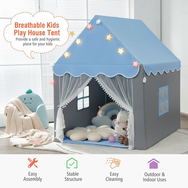 Large Kids Play House with Washable Mat and Star Lights