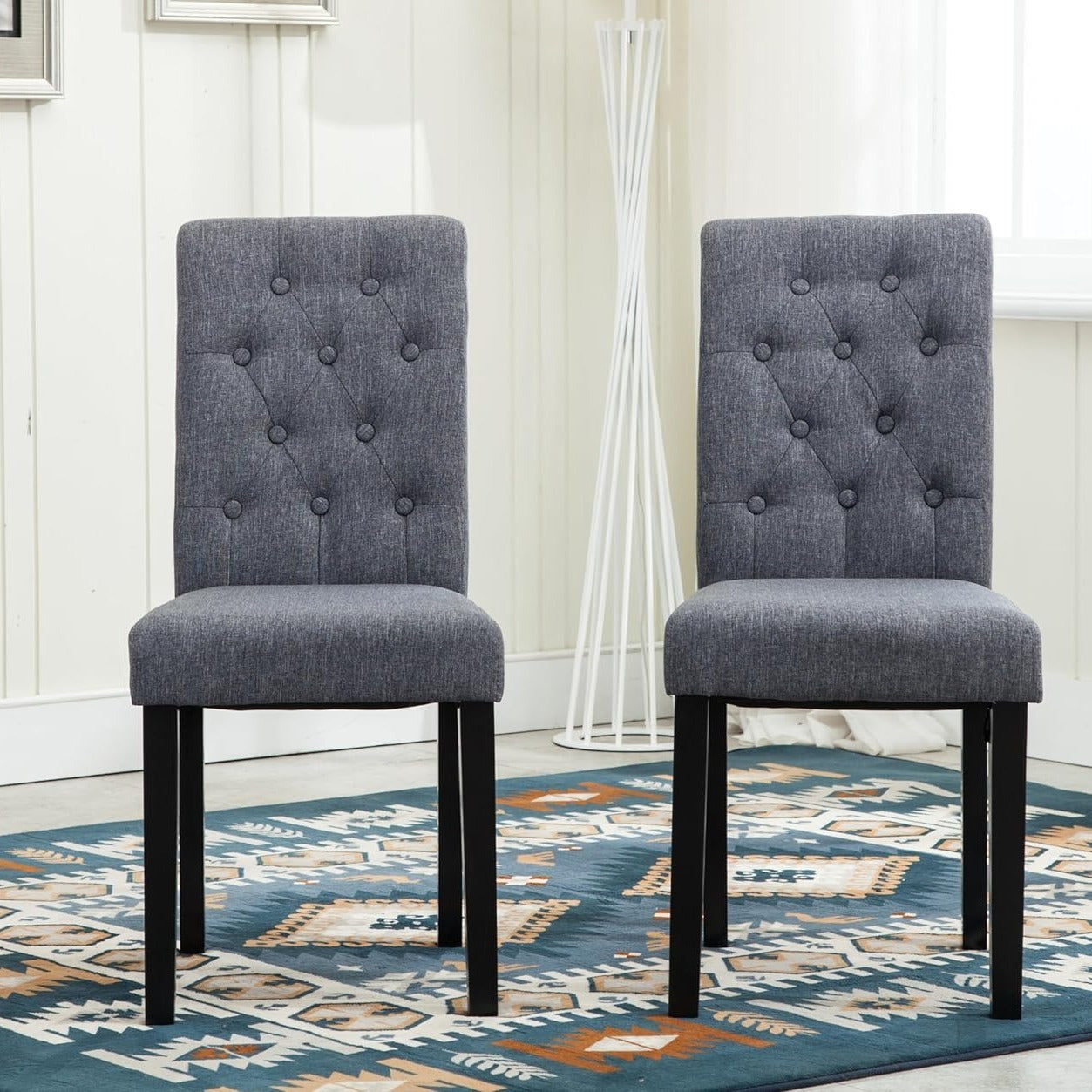 mcc direct Set of 2 Lined Fabric Dining Chairs With Solid Wooden Legs For Home & Commercial Restaurants