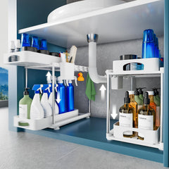 VERIFOST under Sink Organizer (2 Pack), 2 Tier under Sink Organizer, Adjustable Height Cabinet Organizer and Storage, in Blue