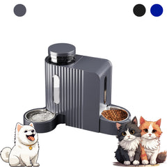 Dog And Cat Food Feeder And Water Dispenser, Two-In-One Set, 3L Large Capacity, Automatic Gravity Feeding, 304 Stainless Steel Bowl, Removable And Washable, for Small/Medium/Large Dogs And Cats, Black, Without Battery