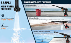 Cordless Pressure Washer, Portable Pressure Washer with 2PCS Batteries,6-in-1 Adjustable Nozzle, 16.4FT Hose Pressure Cleaner for Car/Floor/Garden Cleaning & Watering