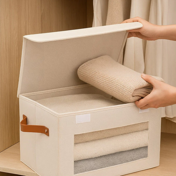 5 Packs Foldable Storage Bins with Lids 39*25*25cm Cube Organizer Baskets with Clear View Window & Handles, Fabric Storage Cubes for Closet, Shelf & Home Organization
