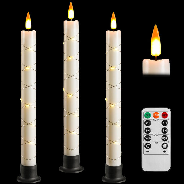 Da by 3 Flameless Window Candles with Remote Control & Timer, Battery Powered Surround Fairy Lamp, 9.6