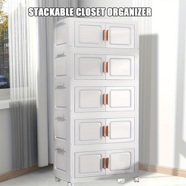 Versatile 5 Tier Storage Bins with Wheels - Durable Plastic Material - Stackable Storage Bins for Organizing Clothes, Toys, and Other Items