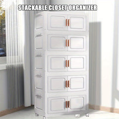 Versatile 5 Tier Storage Bins with Wheels - Durable Plastic Material - Stackable Storage Bins for Organizing Clothes, Toys, and Other Items