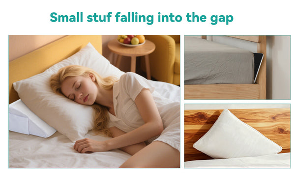 Full/Queen Size Bed Wedge Mattress Gap Filler Headboard Pillow to Fill the Gap Between Headboard and Mattress Supportive Foam Wedge with Washable Cover and Side Pocket