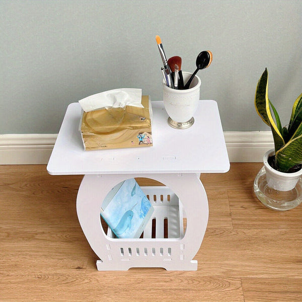 Compact Two-Level White Nightstand with a Shelf, Suitable for Bedroom Or As a Coffee End Table