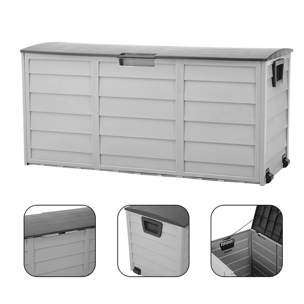 290L Lockable Waterproof Storage Box – Heavy-Duty Outdoor Deck Chest with Wheels Garden & Patio Recycling Bin Organizer for Tools, Cushions (112*49*54cm)