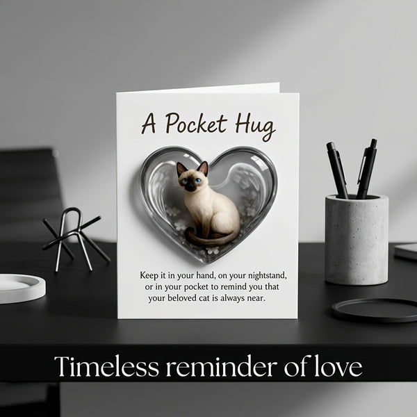 1Pcs Cat Memorial A Pocket Hug，Emotional Support Heart-Shaped Cat Charm Keepsake Figurines，Pocket Hug Token with Inspirational Card，Thoughtful Animal Support Gifts for Cat Lovers & Grieving Cat Owners
