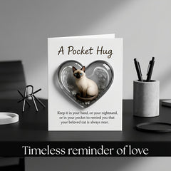 1Pcs Cat Memorial A Pocket Hug，Emotional Support Heart-Shaped Cat Charm Keepsake Figurines，Pocket Hug Token with Inspirational Card，Thoughtful Animal Support Gifts for Cat Lovers & Grieving Cat Owners