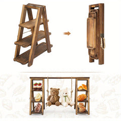 Wooden Double Dessert Table Display Set Rack 3 Tier Serving Tray Solid Wood Ladder Stand Wedding Cupcake Stand Dark Walnut Decorative Tray for Cake Snack Fruit Chips Bread Centerpieces