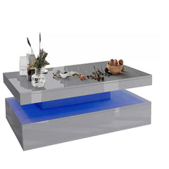 Modern High Gloss LED Coffee Table with 2 Drawers & Storage Shelf – Living Room Centre Table