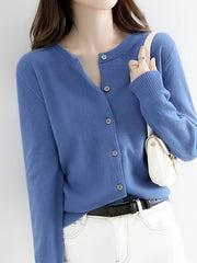 2026 New Spring Autumn Women'S 100% Cashmere Crew Neck Cardigan, Loose Slim Fit Versatile Short Sweater Coat