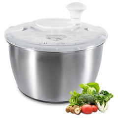 4.5L Stainless Steel Salad Spinner with Lid - Dishwasher Safe, Multifunctional Salad Drying and Washing Bowl for Fresh Lettuce, Spinach, and Greens