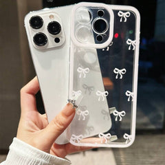 White Bow Clear Phone Case For iPhone 17 16 15 14 13 12 11 Pro Max Shockproof