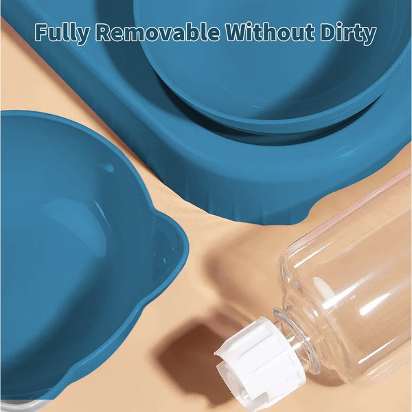 A 3-In-1 Pet Bowl That Includes a Cat Bowl, Spoon, And Cup, Available Locally for Food And Water. This Triple Cat Bowl Features a Plastic Raised Dish And an Automatic Water Bottle