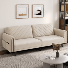 Costoffs Contemporary Sofa Bed Convertible Sofa Futon Couch Fabric 3-Seater Sofa Bed for Small Space/Apartments/Guest Rooms/Studios, Beige/Light Grey