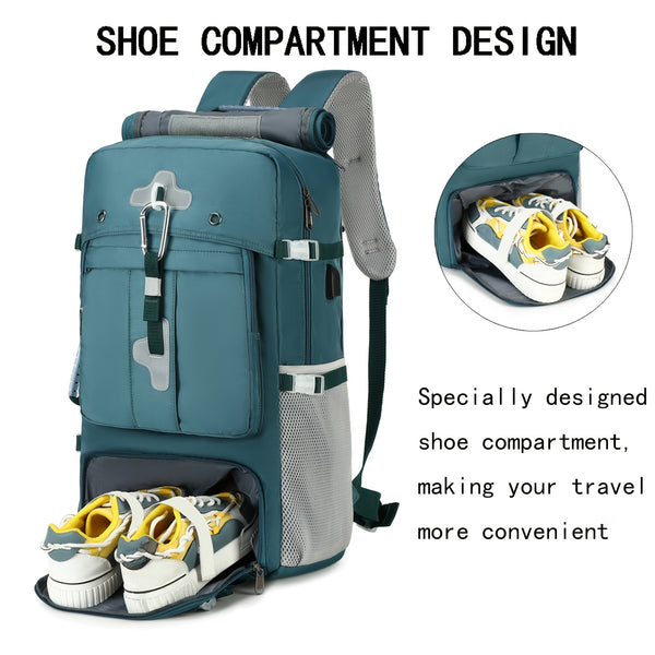 ENOSHI Airline Approved Travel Backpack with Shoe Compartment & 43.94cm Laptop Sleeve - USB Charging Port, Adjustable Straps, Mesh Pockets - Durable Polyester Gym, Business & Weekend Backpack for Men & Women (Light Gray), Workout Gear, Functional Compartm