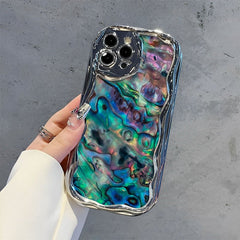 A Newly Designed Electroplated Cream Wave Phone Case, Compatible with All Models of for iPhone 16, 15, 14, 13, 12, 11, X, XS, Pro, Plus, And Max. It Features a Stylish And Attractive Design, Precise Lens Protection, And Is Both Shockproof And Drop
