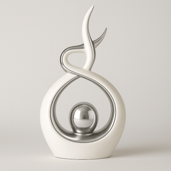 White & Silver Abstract Statue 27.5cm – Modern Ceramic Sculpture for Home, Shelf & Table Décor | Elegant White and Silver Ornament Gift for Living Room, Bedroom & Housewarmings