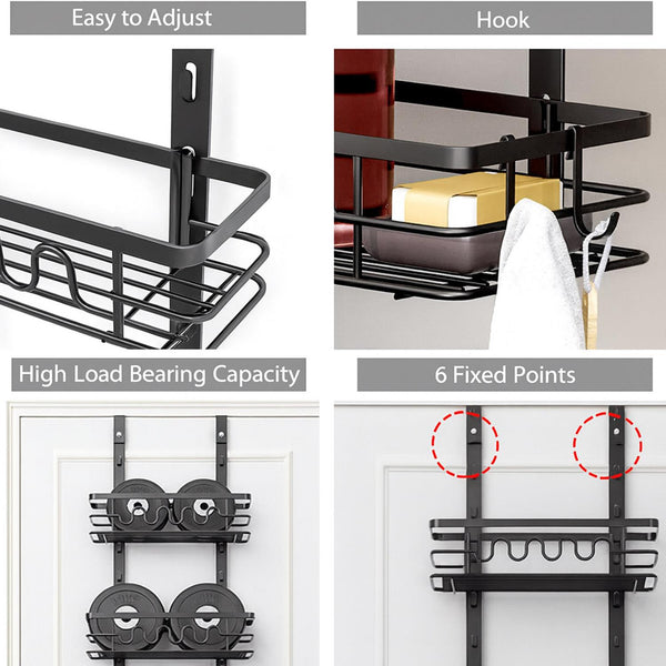 Over Door Pantry Organiser – 4 Tier Adjustable Storage Rack with Removable Baskets – Heavy Duty Metal Hanging Door or Wall Mount Spice Rack for Kitchen, Bathroom & Utility Room – Space Saving