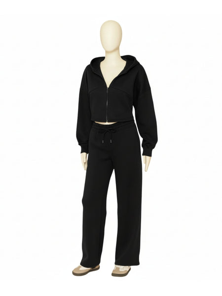 Women Corset Fit Hoodie and Trouser 2Pc Zip Tracksuit Set 2Pc Set with Zip Front, Long Sleeves and Straight Leg Pants, Perfect for All Seasons, Top Set