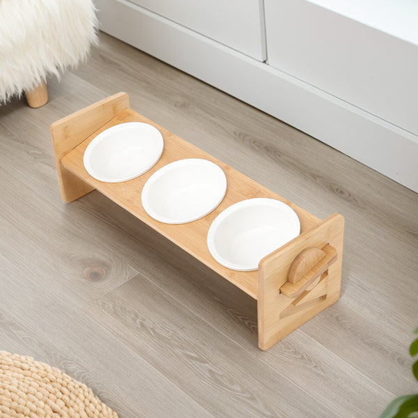 Pets Dog/Cat Bowls with Stand, 1/2/3 Bowls Adjustable Height Elevated Feeder Bowls for Cats and Small Dogs, Wooden Raised Feeding Bowls with Stand