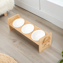 Pets Dog/Cat Bowls with Stand, 1/2/3 Bowls Adjustable Height Elevated Feeder Bowls for Cats and Small Dogs, Wooden Raised Feeding Bowls with Stand