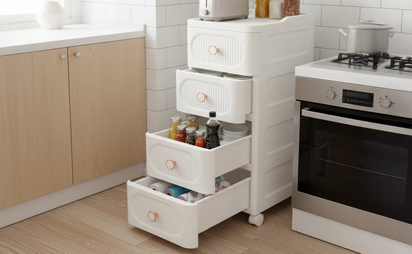 Mobile Storage Cabinet with Drawers, Slim Rolling Storage Unit for Bathroom, Bedroom, Living Room, Freestanding Organiser for Toiletries, Cosmetics & Household Items, 3/4 Layers Storage Cabinet