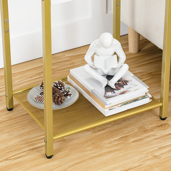 Metal Double-layer Side Table | Golden Frame with Transparent Glass Tabletop, 55cm High, Suitable for Living Room, Bedroom, Balcony, Classic Style by HOOBRO