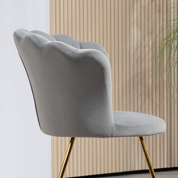 Modern Armchair, Velvet Tufted Accent Chair with Lotus Backrest, Occasional Chair with Steel Legs for Living Room, Bedroom