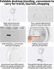Portable Standing Fan, Foldable Telescopic Pedestal Fan with 7200Mah Battery, Rechargeable Floor Fan with 4 Speeds & 180° Tilt, Portable Fans Rechargeable for Bedroom, Home, Office and Travel (White)