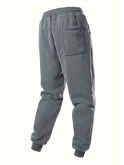 5pcs Men's Fleece Lined Solid Jogger Sweatpants With Drawstring, Casual Warm Sporty Trousers As Gift