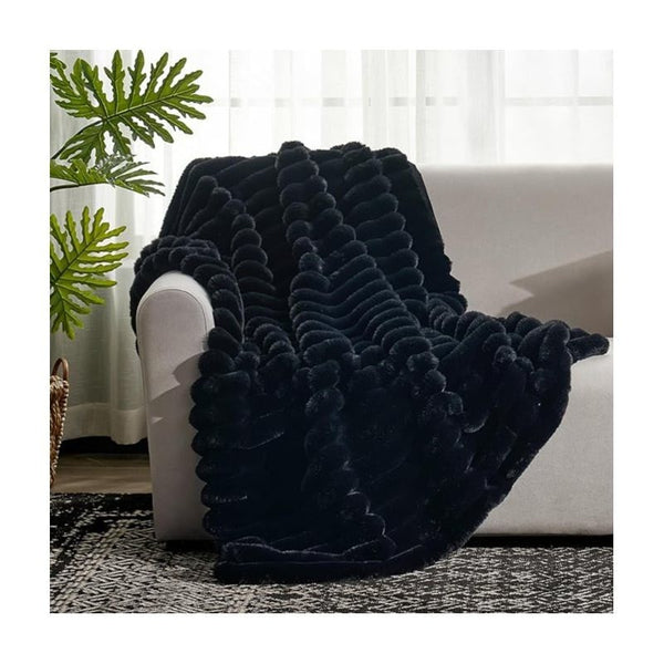 Chunky Cord Throw Blanket Ribbed Faux Fur, Thick Fleece Blanket Throws Decorative Winter Warm Blanket Ultra Soft Warm Sofa Throw Blanket for Bedroom Living Room UK Free Shipping