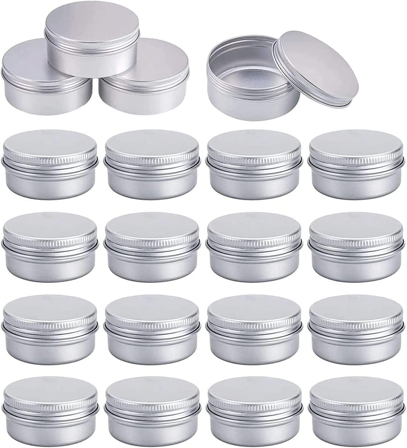 20Pcs 15 Ml Aluminium Tin Jars Empty Cosmetic Jars Sample Containers Pots Lip Balm Containers Small Tin Cans with Lids Travel Pots for Toiletries Travel Makeup Creams Powder Mineral DIY Candles
