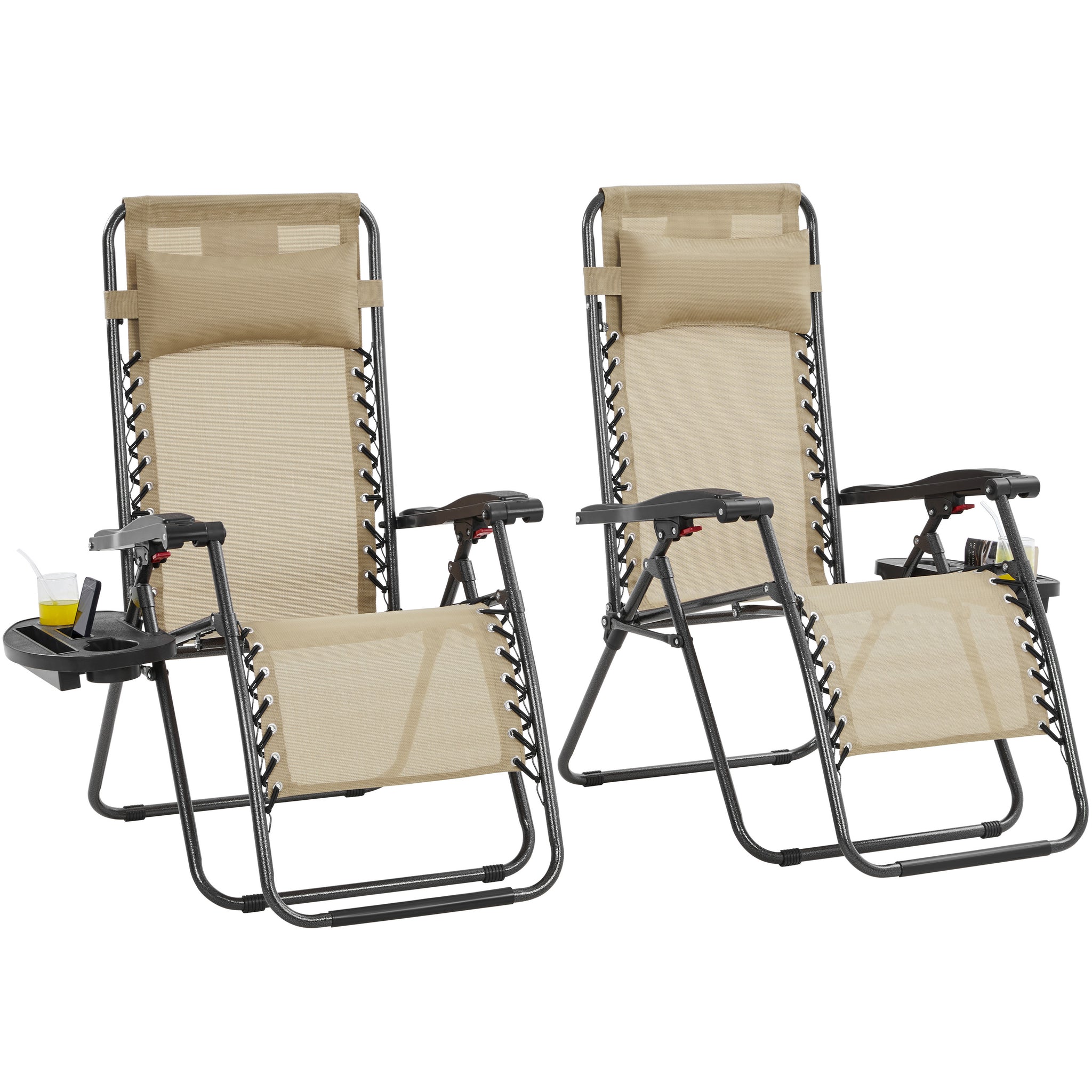 Costoffs 2PCS Zero Gravity Chair Foldable Patio Chair Outdoor, 65cm/72cm Lounge Camping Chair with Unfixed Padded Pillow/Armrest/Footrest, Black/Beige/Grey/Navy Blue for Outdoor Use Only