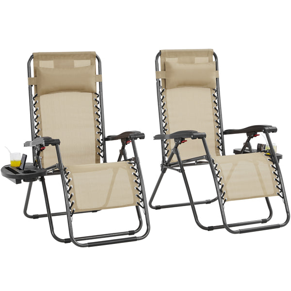Costoffs 2PCS Zero Gravity Chair Foldable Patio Chair Outdoor, 65cm/72cm Lounge Camping Chair with Unfixed Padded Pillow/Armrest/Footrest, Black/Beige/Grey/Navy Blue for Outdoor Use Only
