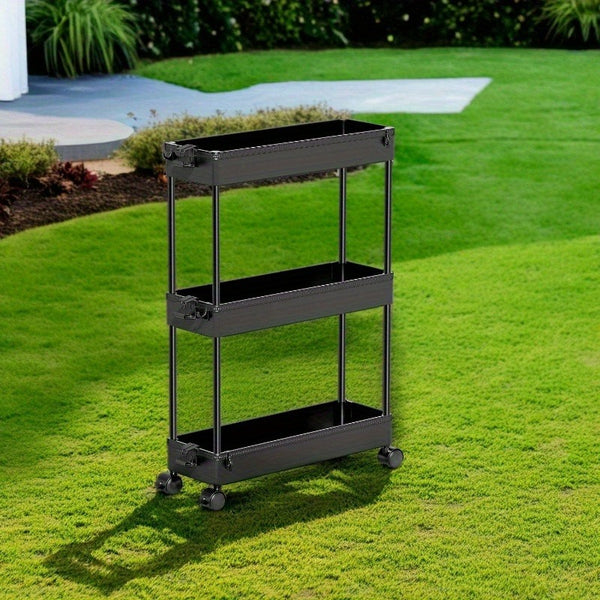 3-Tier Slim Rolling Storage Cart with Narrow Space-Saving & Heavy-Duty Plastic Shelving Unit - Mobile Utility Cart Suitable for Kitchen, Bathroom, Laundry Room, Office - Assembly, No Metal Parts, Lightweight Shelving Unit, Standing Shelf