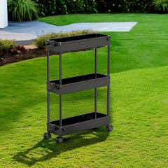 3-Tier Slim Rolling Storage Cart with Narrow Space-Saving & Heavy-Duty Plastic Shelving Unit - Mobile Utility Cart Suitable for Kitchen, Bathroom, Laundry Room, Office - Assembly, No Metal Parts, Lightweight Shelving Unit, Standing Shelf