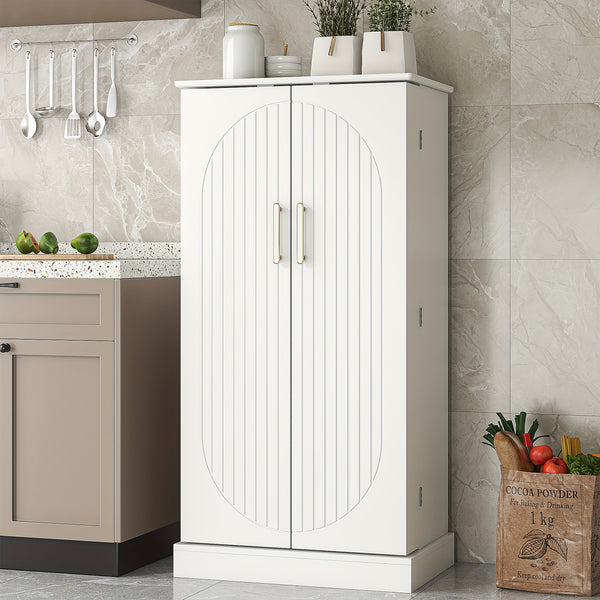 Modern White Wooden Kitchen Pantry Cabinet with Doors & Adjustable Shelves – Spacious Storage Organizer for Dishes, Utensils, and Food in the Kitchen, Living Room, or Dining Area, Kitchen Organizers And Storage