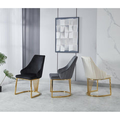 Set of 2 Modernique Velvet Upholstered Dining Chairs with Gold Metal Frame, Available in Black Grey and Cream