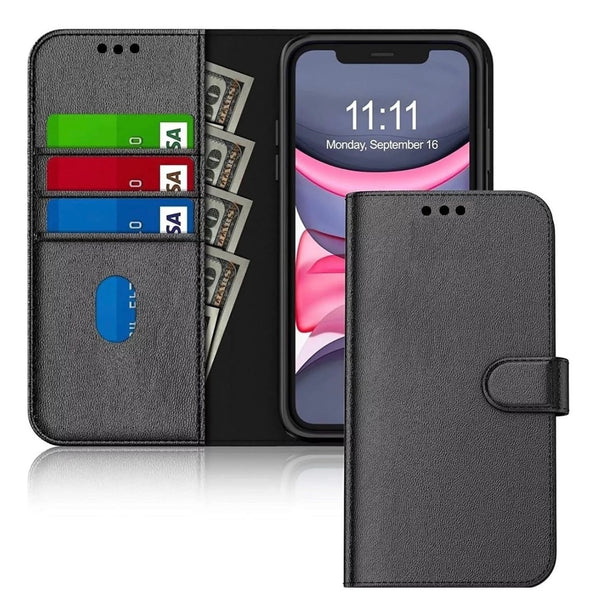 Leather Wallet Flip Cover with Card Holder, Stand Feature, Magnetic Closure, Compatible with iPhone 17 Pro Max 16 15 14 Pro Max 13 12 11 XR 8 7 SE 2022